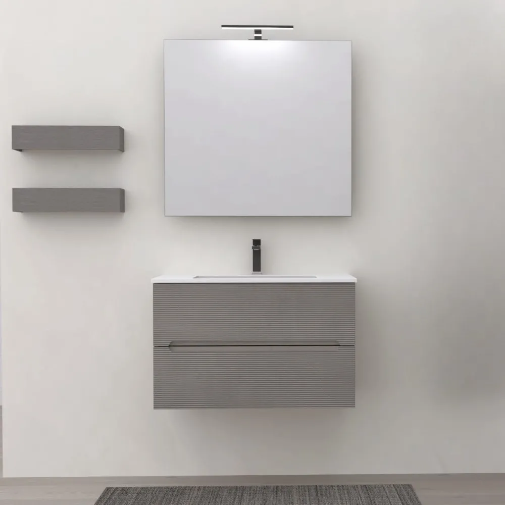 ADATTO CASA RIGO 80CM 2-SCHUBLADENSCHRANK MIT WASCHBECKEN + SPIEGEL GRIGIO CALDO