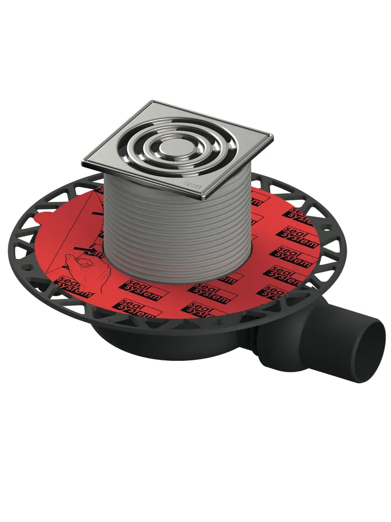 drainpoint S 112 Ablaufset superflach mit Seal System Universalflansch und Edelstahlrostrahmen