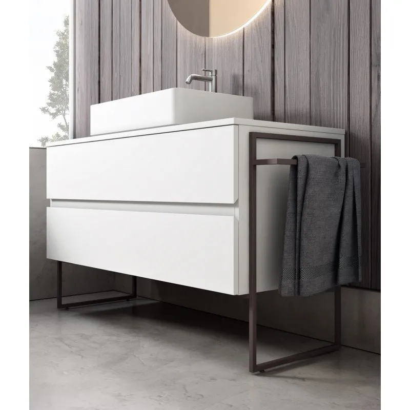 ELEMENTI METALLICI WASCHTISCHUNTERSCHRANK, 2 SCHUBLADEN, WASCHTISCH UND SPIEGEL