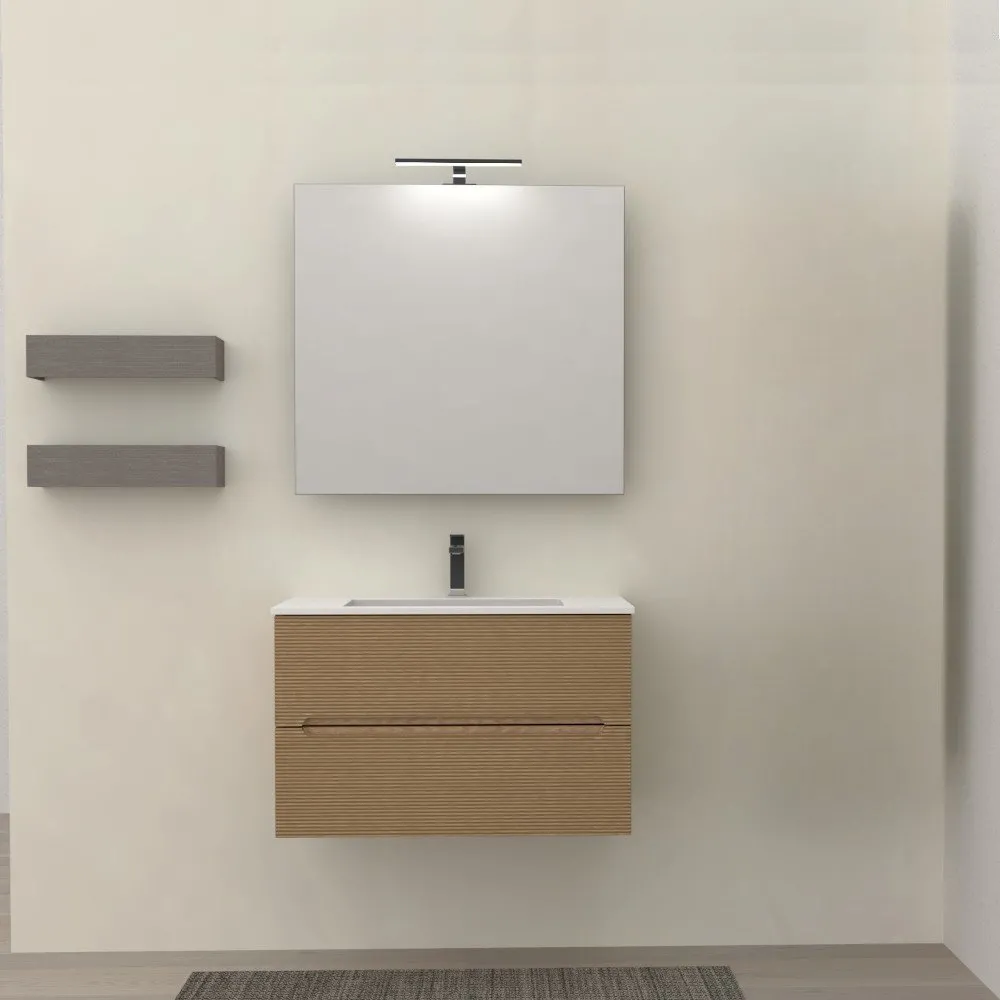 ADATTO CASA RIGO 80CM 2-SCHUBLADENSCHRANK MIT WASCHBECKEN + SPIEGEL EICHE FARNIA