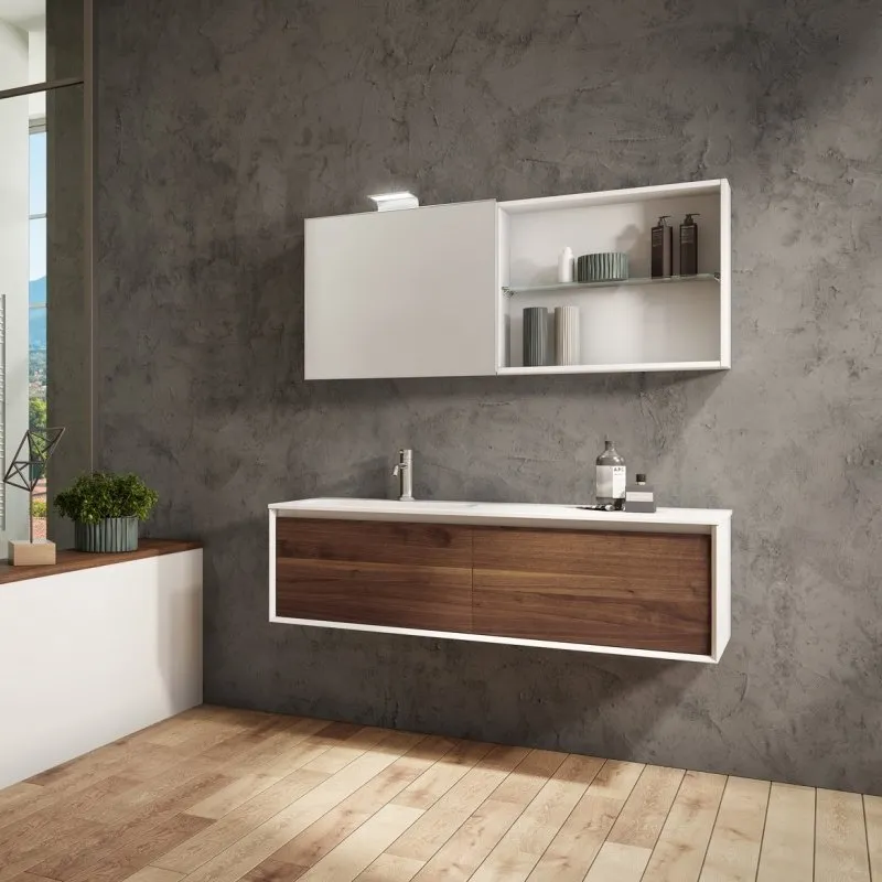 MASSELLO WASCHTISCH MIT 2 SCHUBLADEN, KONSOLE UND SPIEGEL