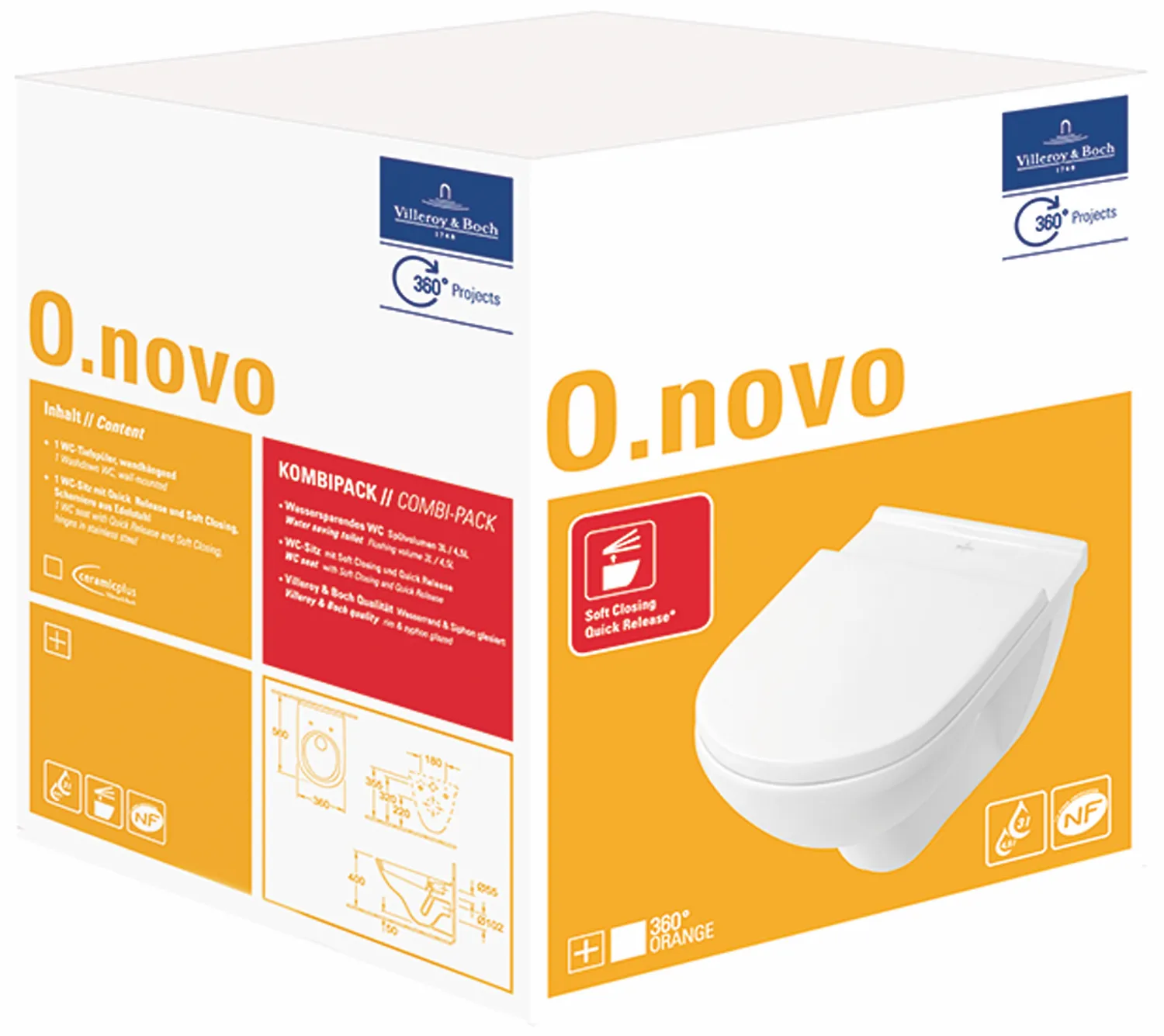 Combi-Pack O.novo 5660H1, 360 x 560 x 350 mm, Oval, wandhängend, Abgang waagerecht, Weiß Alpin