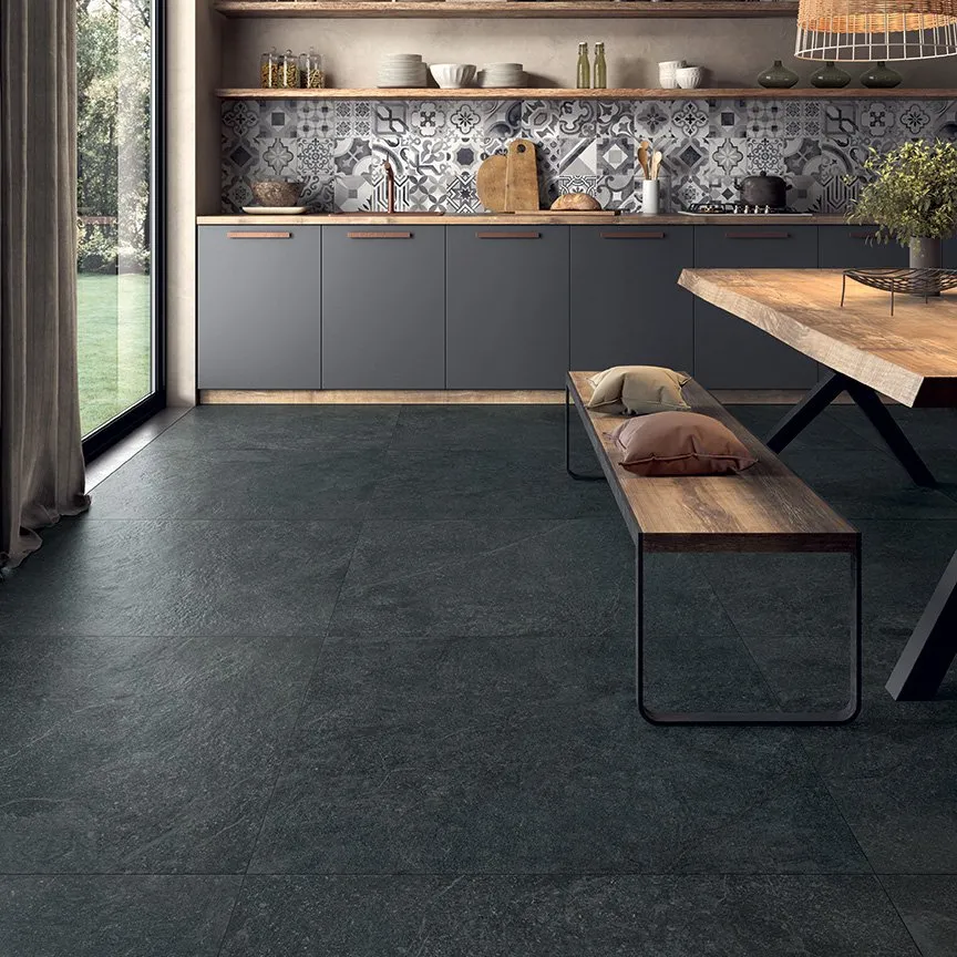 CASTELVETRO FLIESEN PIETRA ANTICA BLACK NATURAL REKTIFIZIERT 60X120