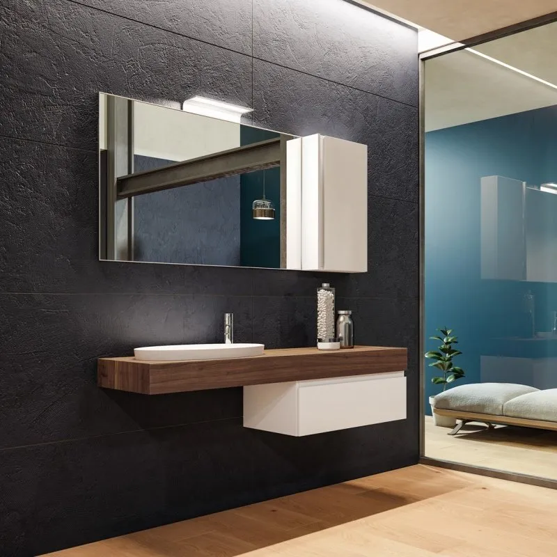 MENSOLONI WANDUNTERSCHRANK MIT SCHUBLADEN, WASCHBECKEN UND SPIEGEL