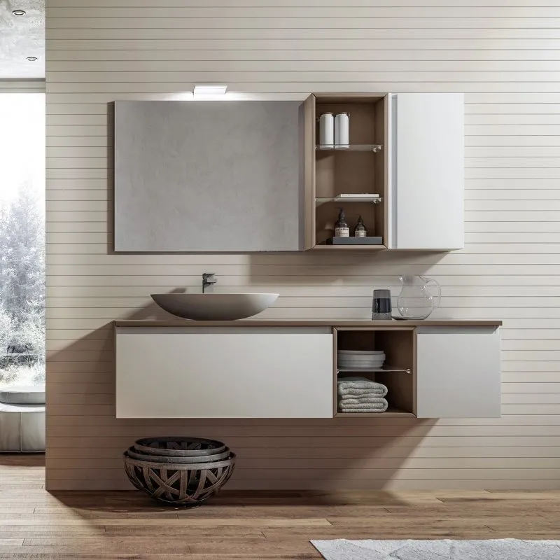 CORNICE 45° WASCHTISCH-WANDSCHRANK MIT SCHUBLADEN UND SPIEGEL