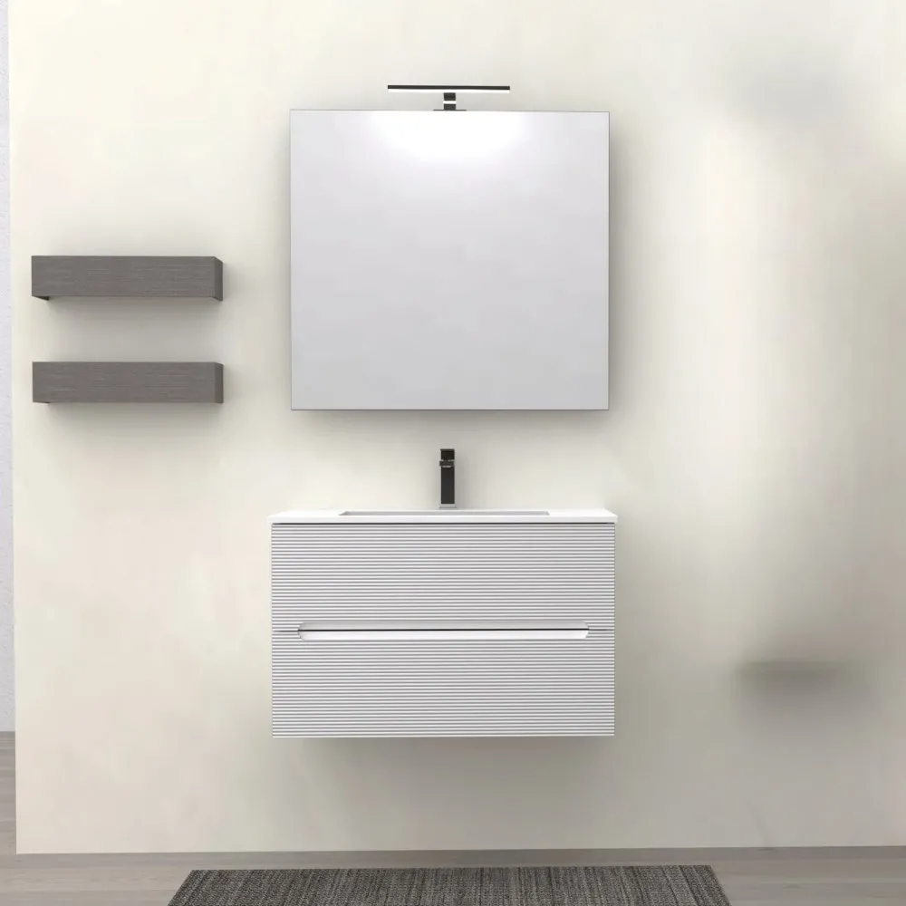 ADATTO CASA RIGO 80CM 2-SCHUBLADENSCHRANK MIT WASCHBECKEN + SPIEGEL BIANCO OPACO