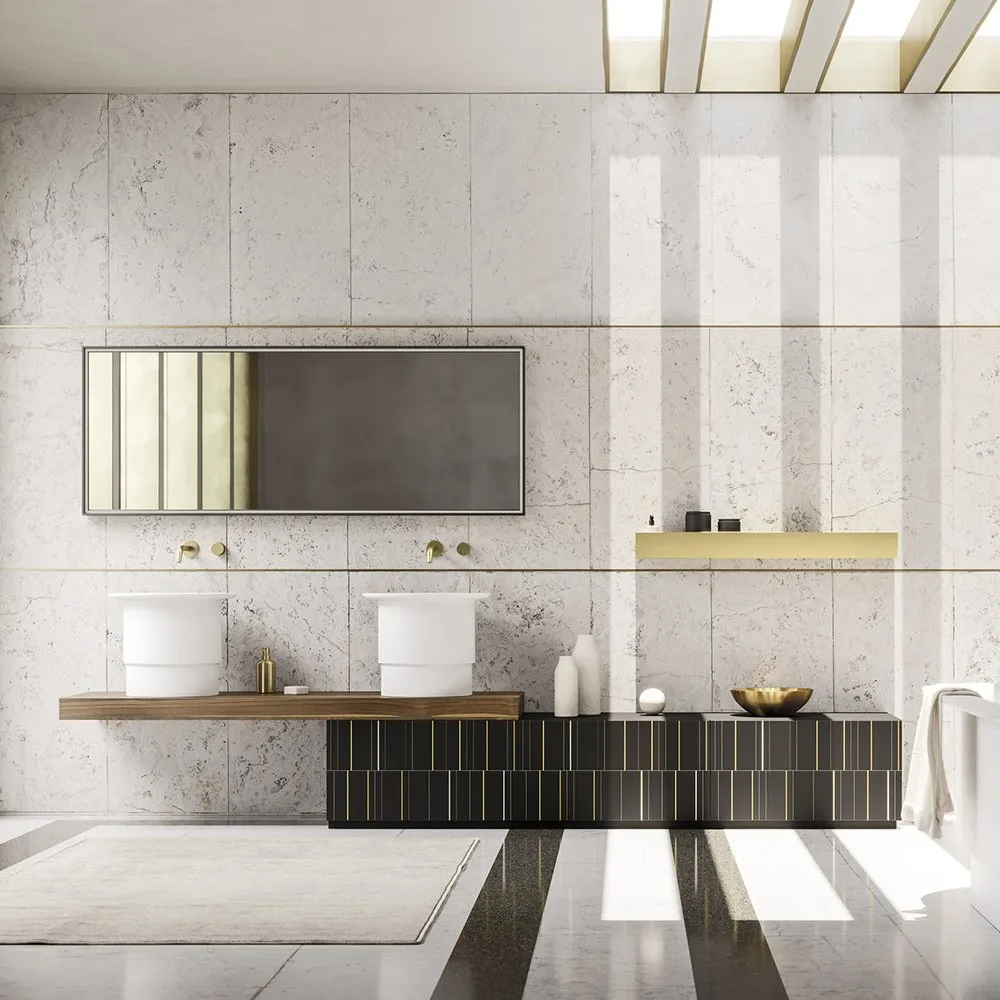 ARBI SKY 12 DOPPELWASCHBECKEN OBEN, SCHUBLADEN, SCHILFROHRSTANGE, SPIEGEL