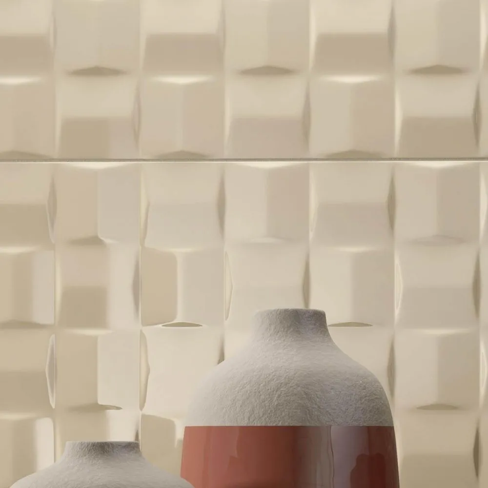 MARAZZI POTTERY FLIESEN STRUTTURA CUBE 3D CHAMPAGNE NATURAL 25X76